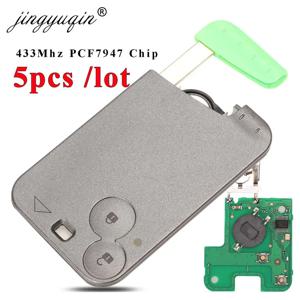 Jingyuqin 5 개/몫 스마트 카드 원격 자동차 키 Renault Laguna Espace Velsatis PCF7947 칩 433Mhz 2 버튼 Keyless Fob