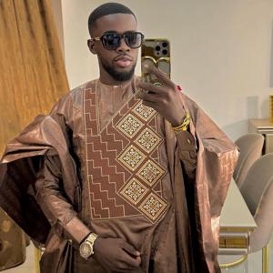 남성용 아프리카 의류, 전통 Bazin Riche 자수 디자인 상의, 긴팔 3 종 세트