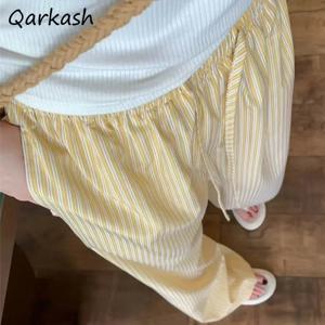 여성용 스트라이프 포켓 드로스트링 하이 웨이스트 스트레이트 바지, 통기성, 내마모성, 얼짱 OL 캐주얼, 여름