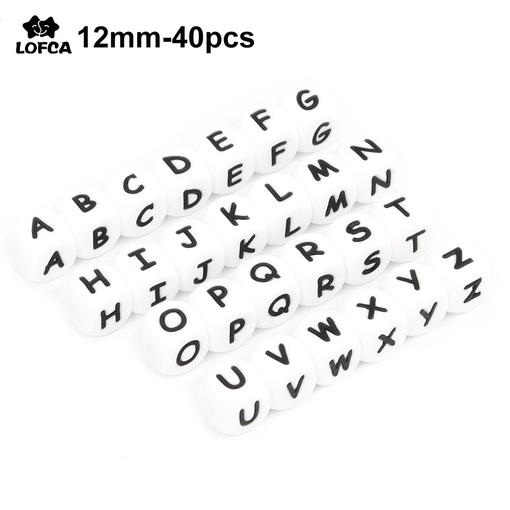 LOFCA 40pcs 알파벳 실리콘 편지 비즈 12mm 젖니 비즈 식품 등급 Teether 영어 편지 아기 젖니가 남 간호