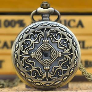 빈티지 브론즈 클램셸 컷 아웃 크리에이티브 조각 목걸이, 쿼츠 포켓 시계, 패션 남녀 학생 범용