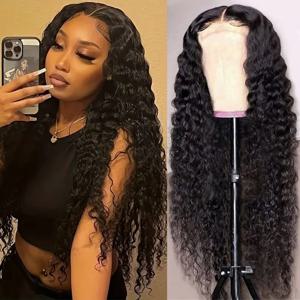 Geeta 투명 레이스 가발, 13x6 인모 곱슬 가발, 딥 웨이브 정면 가발, 미리 뽑은 13x4 레이스 프론트 가발, 30 인치, 32 인치