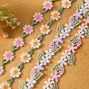 다채로운 수용성 폴리에스터 실크 자수 레이스, 작은 해바라기, 매화, 의류 액세서리, 쥬얼리 홈, 3 야드, 2cm