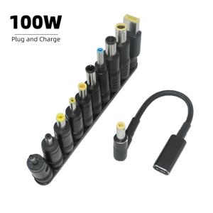 100W 타입 C에서 범용 DC 잭 노트북 어댑터 커넥터 USB C 노트북 충전 케이블 코드 노트북 충전기 10개 커넥터