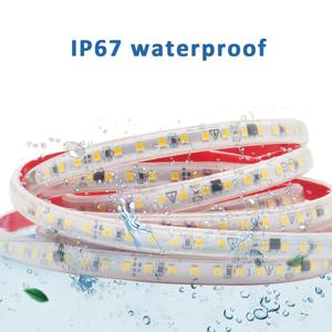 220V 230V AC SMD2835 IP67 LED 스트립 빛 120LED/m 유연한 리본 따뜻한 차가운 흰색 선형 조명 야외 정원 장식