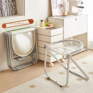 플라스틱 아크릴 투명 접이식 식당 의자, 사무실 금속 다리, 소형 쌓을 수 있는 의자, 녹색 Cadeira 식당 가구