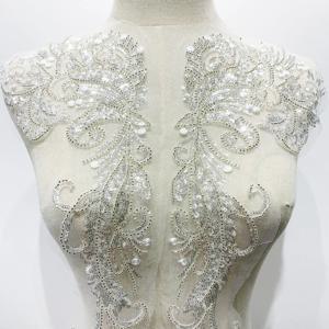1 쌍 럭셔리 비드 튜브 스팽글 자수 천 아플리케 새로운 칼라 아플리케 수석 레이스 자수 웨딩 드레스 의류 acce