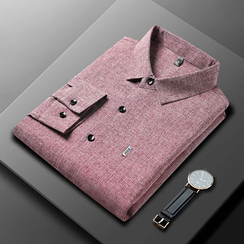 새로운 남성 비즈니스 캐주얼 긴팔 프린트 셔츠 주름 방지 다림질 없음 편안한 올 시즌 다목적 탑