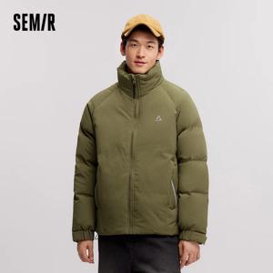 남성용 세미 다운 재킷, 야외 질감 프린트 코트, 느슨한 라글란 소매, 스탠드업 칼라, 트렌디 다운 재킷, 2024 겨울 신상