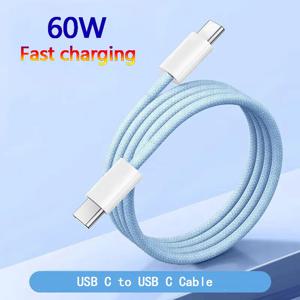 60W USB C-유형 C 컬러 케이블, Apple iPhone 15 PD 용 Huawei Xiaomi Samsung Type C 제직 케이블 액세서리 용 고속 충전