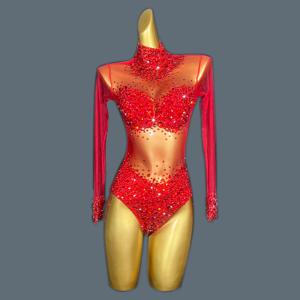 여성용 반짝이는 라인석 쉬어 메쉬 바디수트, 나이트 클럽 파티 쇼걸, 섹시한 원피스, 고품질 바디콘 무대 쇼, 왕사즈안
