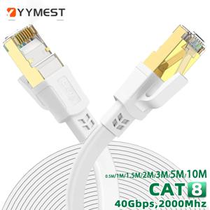 흰색 Cat8 이더넷 케이블 플랫 Lan 케이블 홈 네트워킹 라우터 모뎀 컴퓨터, PC, Ps4, TV, 노트북 용 고속 RJ45 40Gbps