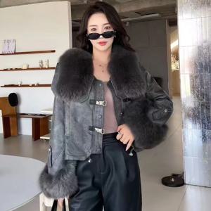 신상아우터 초대형 천연 여우 모피 칼라 재킷, 2024 초대형 칼라 구스 다운 퍼재킷, 겨울 여성 다운 재킷