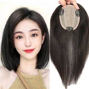 풀 핸드메이드 실크 베이스 여성용 토퍼, 천연 두피 탑 베이스, 버진 스트레이트 인모 토퍼, 클립 포함, 10x12cm 크기