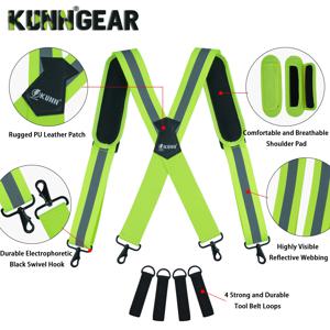 KUNN Hi-Vis 공구 벨트 멜빵, 헤비 듀티 반사 안전 작업 서스펜더, 패드 숄더 제거, 공구 벨트 루프 4 개