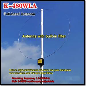 K-480WLA 풀 밴드 안테나 루프 소형 루프 단파 안테나 및 필터, MW, SW, FM, 에어밴드, UHF, VHF, 0.5MHz-500MHz