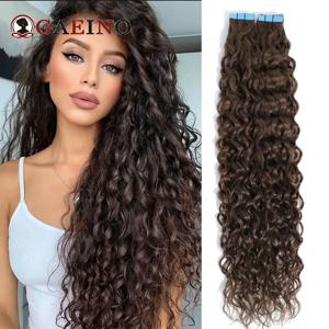 테이프 인 휴먼 헤어 익스텐션 워터 웨이브 보이지 않는 이음매 없는 컬리 테이프 인 헤어 익스텐션 테이프 인 컬리 휴먼 헤어 12-26인치