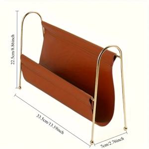 북유럽 금속 잡지 꽂이 - 골드 프레임이 있는 인조 가죽 책상 정리함, 홈 오피스/책장 장식을 위한 컴팩트한 보관함