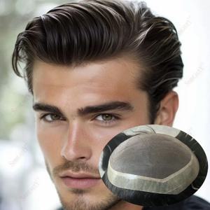 통기성 좋고 내구성 있는 모노 레이스 베이스, 자연스러운 헤어라인이 있는 남성용 인모 부분 가발, 탈모 남성용 모발 교체 시스템, 모발 보철물