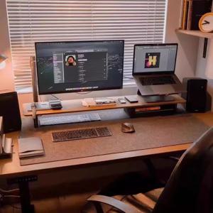 프리미엄 블랙 호두 나무 모니터 스탠드 컴퓨터 화면 용 사무실 라이저 여분의 긴 노트북 랙 데스크탑 관리 보관 선반