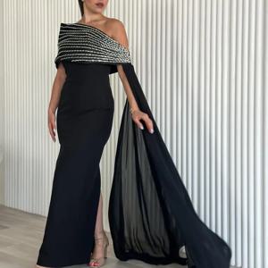 맞춤형 복잡한 저지 스팽글 플리츠 컬럼 오프 숄더 롱 드레스 맞춤형 행사 연예인 절묘한