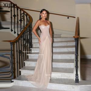 Xijun 블러쉬 핑크 쉬폰 긴 이브닝 드레스 Sweetheart Mermaid 공식 댄스 파티 드레스 민소매 사우디 아라비아 댄스 파티 드레스 Customi