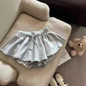 하라주쿠 그레이 드로스트링 미니 스코트 여성 스윗 섹시 A라인 퍼프 숏 Y2K 프레피 스타일 러플 스포티 블랙 스코트