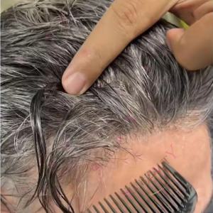 내추럴 헤어라인 1B80 1B40 그레이 블랙 100% 인모 초강력 풀 씬 스킨 폴리 다크 브라운 남성 부분 가발 저렴한 보철품