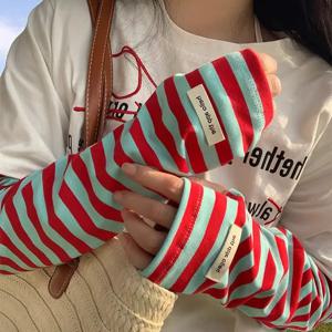 여성용 새로운 야외 사이클링 태양 보호 팔 보호 통기성 얼음 슬리브를위한 컬러 차단 스트라이프 느슨한 슬리브