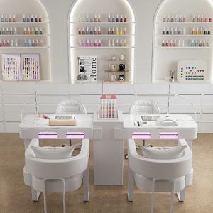 화이트 네일 매니큐어 테이블 LED 조명 먼지 집진기 뷰티 살롱 테이블 전문 에스테틱 가구 전문 네일 테이블