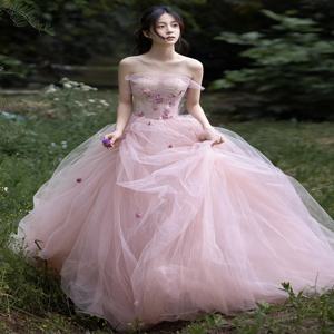 웨딩드레스 슬리밍 페어리 스커트 생일 성인식 이브닝 드레스 여성 호스티스 스윗 스타일 지퍼 백리스 롱 드레스