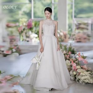 OLOEY 홀터넥 민소매 한국 웨딩 사진 촬영 드레스 바닥 길이 Organza Pleat Fairy Bridal 가운 맞춤 제작 웨딩드레스 2025