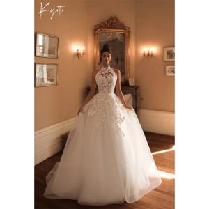 교토 맞춤형 홀터넥 백 버튼 웨딩 드레스 데칼 하이 웨이스트Backless Long Train Abito da sposa