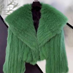 친환경 여우털 숏코트 영 스타일 한국 버전 네이비 칼라 여성 자켓 부파이두이 브랜드 겨울 아우터