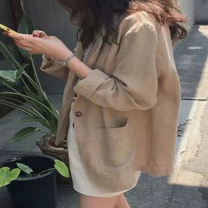 루즈핏 여름 신상 여성 블레이저 자켓 코튼 린넨 얇은 소재 큰 사이즈 스트릿 스타일 스몰 웨스트코트 고급스러운 느낌