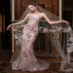 우아한 피쉬테일 이브닝 드레스 2026 신상 고급 플로럴 약혼 예복 여성 호스티스 스트랩리스 지퍼 파티 웨딩 가운