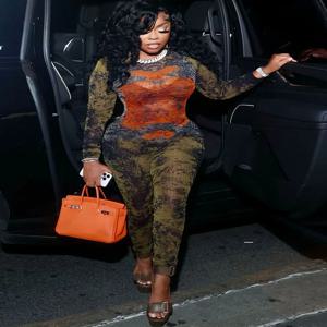 Sisterlinda 인쇄 슬림 오-넥 긴 소매 점프 슈트 여성 섹시한 인기 바디 쉐이핑 Vestidos 소녀 파티 레저 연필 바지