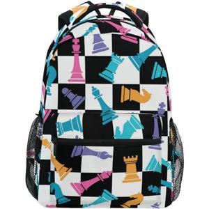 학교로 돌아가는 필수품! 다채로운 체스 조각 배낭, 지적 게임 디자인, 전략 애호가를 위한 독특한 가방