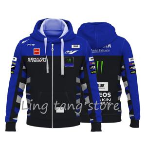 2025년형 야마하 모터사이클 레이싱 블루 지퍼 3D 후드티, 봄/가을 남성용 아웃도어 캐주얼 사이클링 재킷
