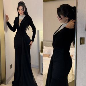 맞춤 제작된 고품질 섬세한 시폰 라인스톤 플리츠 머메이드 하이 칼라 롱 드레스, 맞춤 행사 드레스, 우아함