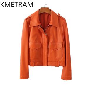 100% 최상층 양가죽 재킷 여성 캐주얼 숏 바이커 진짜 가죽 재킷 신상 아우터 가을 여성 의류 2025 سترات