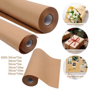 5-10m 갈색 크래프트 종이 롤(너비 30-50cm) - 공예 및 이동을 위한 두꺼운 생분해성 선물 포장 및 포장지