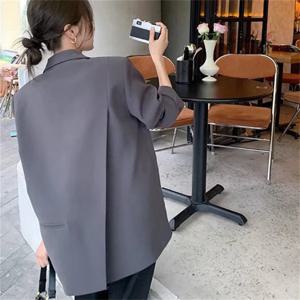봄 가을 여성 캐주얼 블레이저 스트릿 스타일 스트레이트 컷 폴리에스터 긴팔 싱글 버튼 솔리드 컬러 수트 코트 자켓