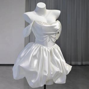 한국 미니 짧은 웨딩 파티 드레스 웨딩 사진 촬영 Strapless Beaded Taffeta Bolero 신부 가운 코르셋 백 맞춤형