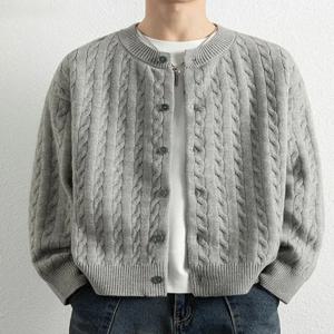 클린핏 퓨어 컬러 남성 니트 스웨터 가을 야구 칼라 오픈 가디건 캐주얼 레귤러 핏 폴리에스터 섬유 트렌디