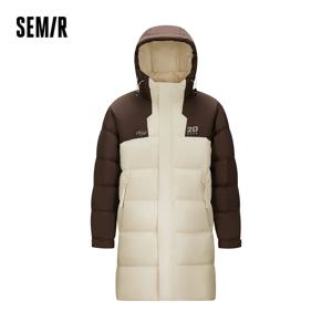 세미르 다운 재킷 남성 중간 길이 후드 스포츠 컬러 블록 2025 겨울 남성 의류 따뜻한 아우터 방풍 따뜻한 컬러 블록 디자인