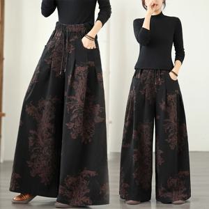 플러스 사이즈 캐주얼 하이웨이스트 와이드 레그 진 프린트 루즈핏 슬리밍 스트레이트 컷 면 폴리에스터 혼방 사계절용