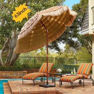 63인치 짚으로 짠 정원 파라솔, 삼각대 베이스 비치 파라솔, 정원, 잔디밭, 데크, 뒤뜰용 야외 티키 파티오 파라솔