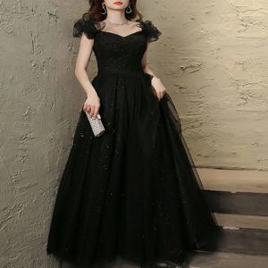 화려한 블랙 이브닝 드레스 여성용 신상 2026 고급 감각 호스트 예술 시험 학생 데이 파티 성인 행사 드레스