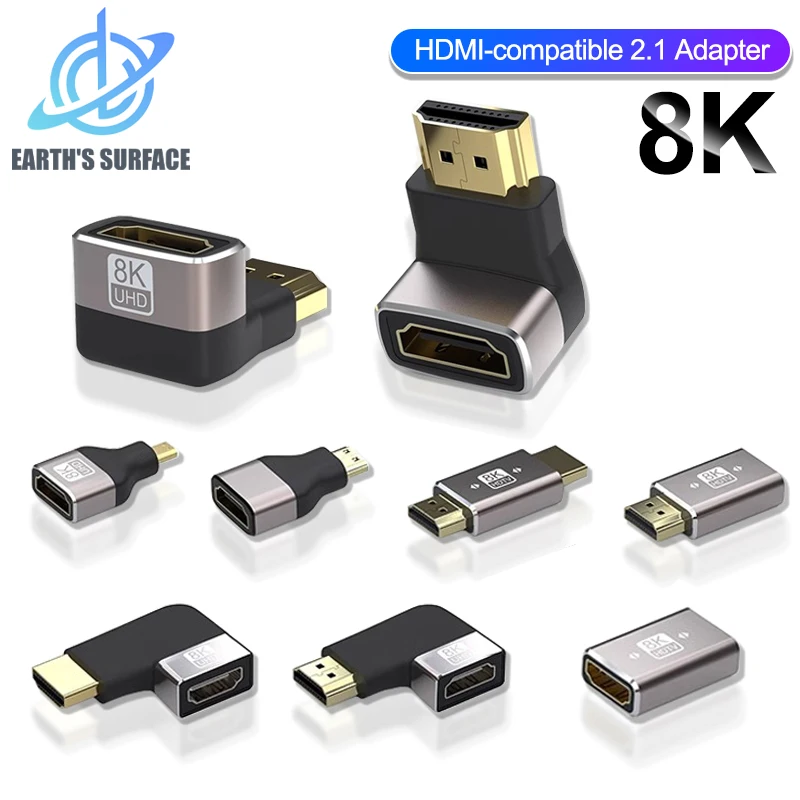 8K HDMI-Compatible2.1 케이블 어댑터 90도 직각 팔꿈치 커넥터 남성-여성 HDTV 익스텐더 TV PS5 Xbox PC 노트북